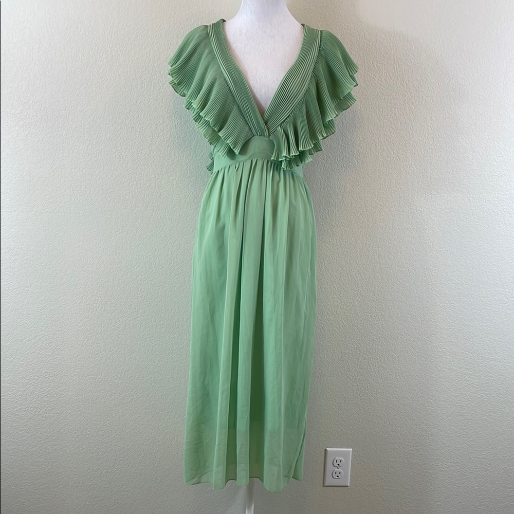 Sage Green Midi Sundress with Flutter Sleeves and Size Small